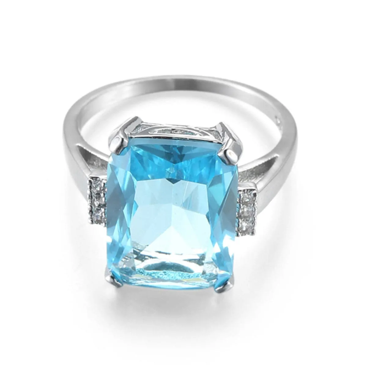 Sky Blue Cubic Zirconia & Crystal Radiant-Cut Ring