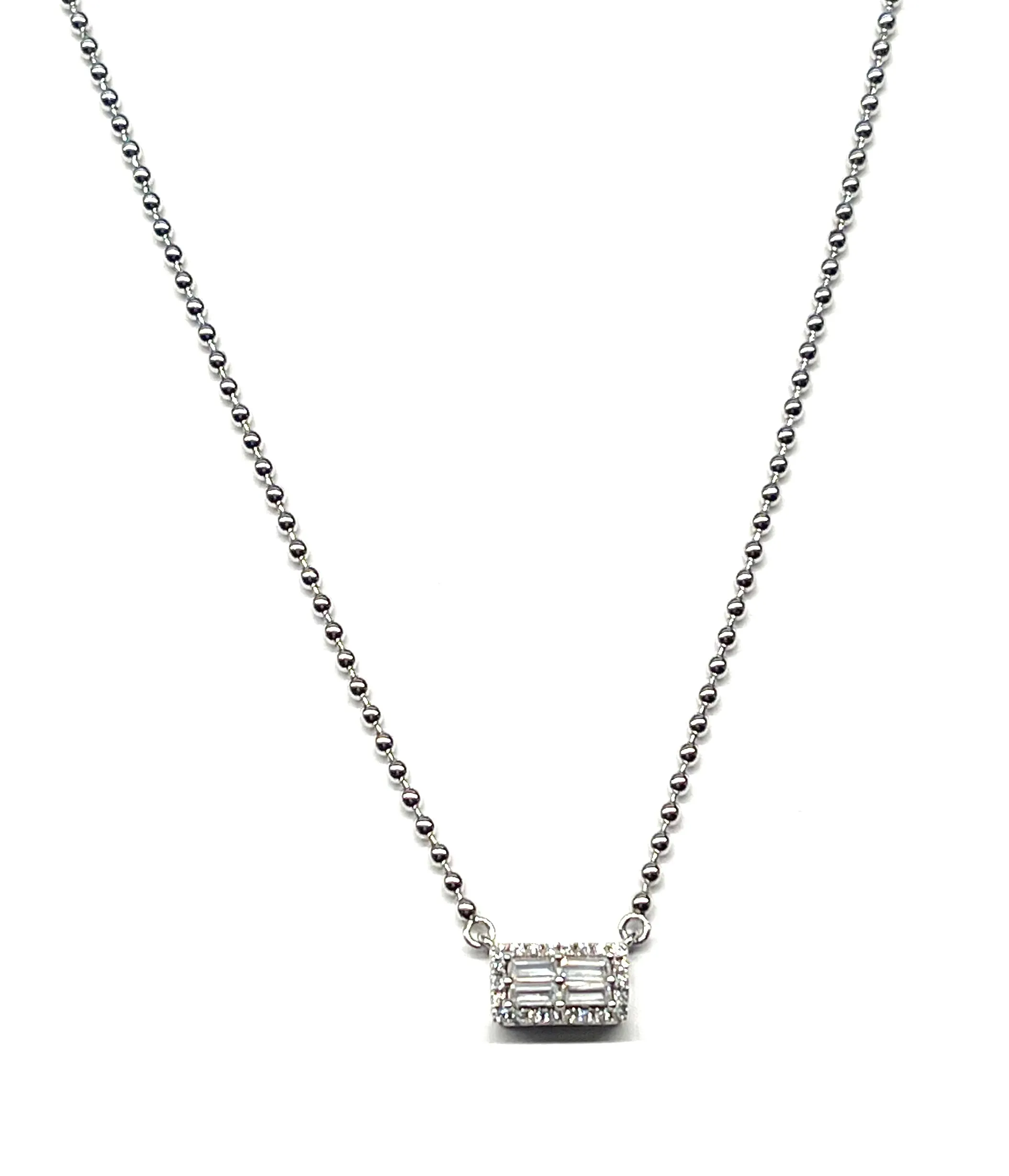 Slate Bead Chain with Emerald Cut & Pave CZ's Necklace