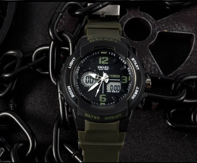 SMAEL Army LED Military Dual Display Wrist Watches Men Golden Digital Sports Watches Men Clock Quartz Watch Relogio Masculino