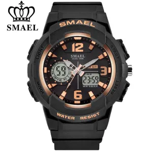 SMAEL Army LED Military Dual Display Wrist Watches Men Golden Digital Sports Watches Men Clock Quartz Watch Relogio Masculino