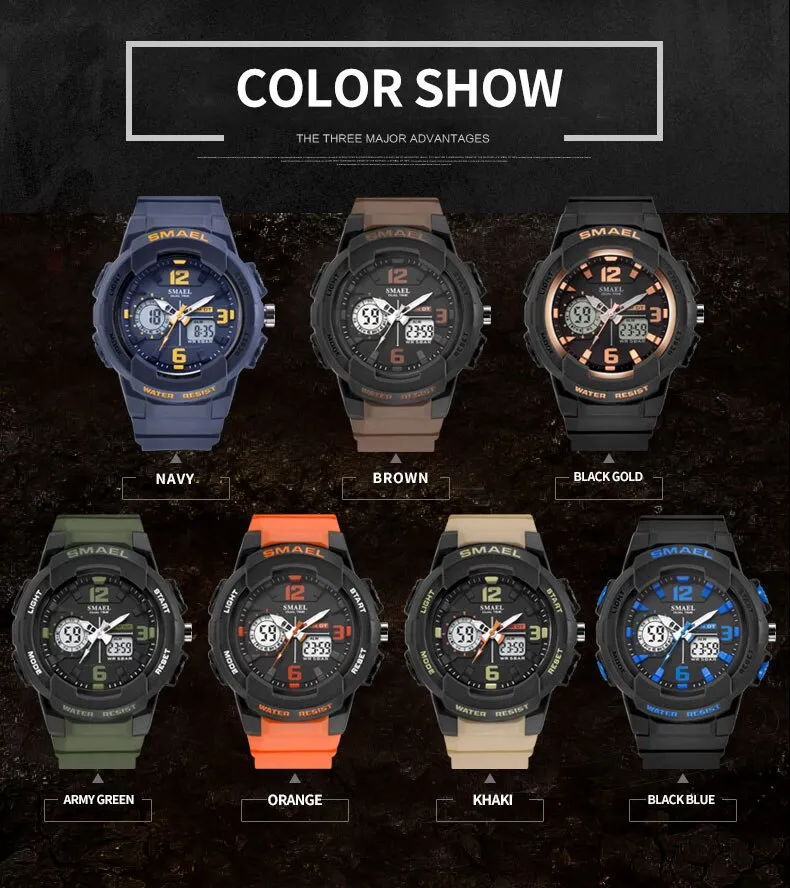SMAEL Army LED Military Dual Display Wrist Watches Men Golden Digital Sports Watches Men Clock Quartz Watch Relogio Masculino