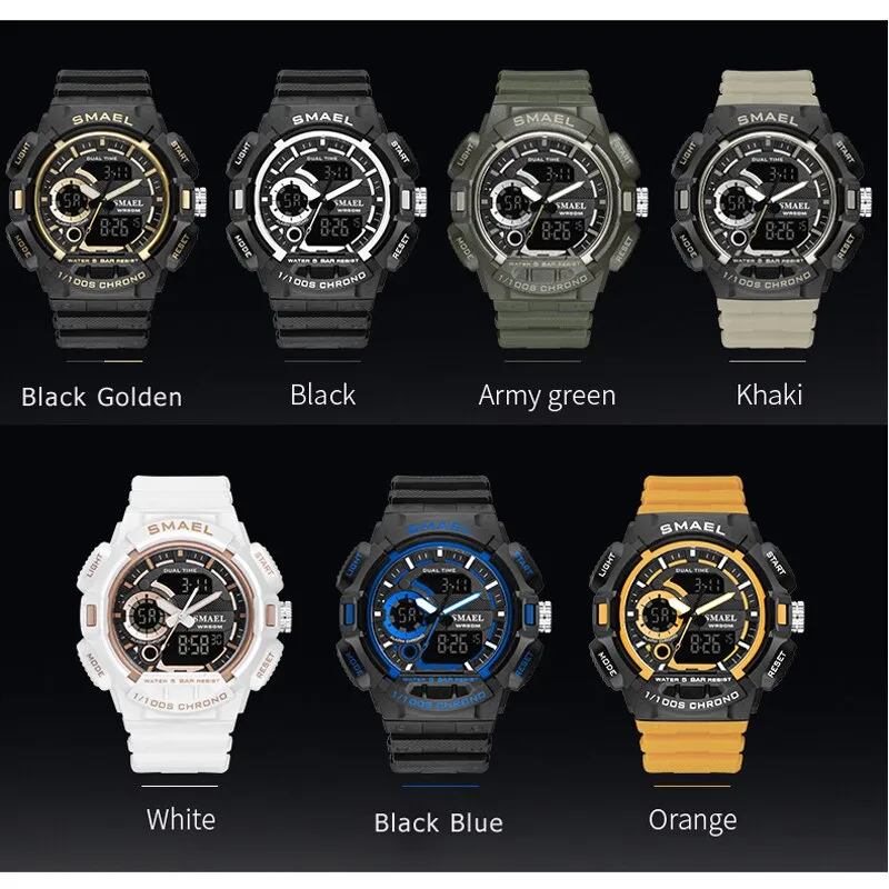 SMAEL Fashion Digital-Watch Mens Sports Watches Army Military Wristwatch Clock Men Quartz Stopwatch Chronograph Analog Watch