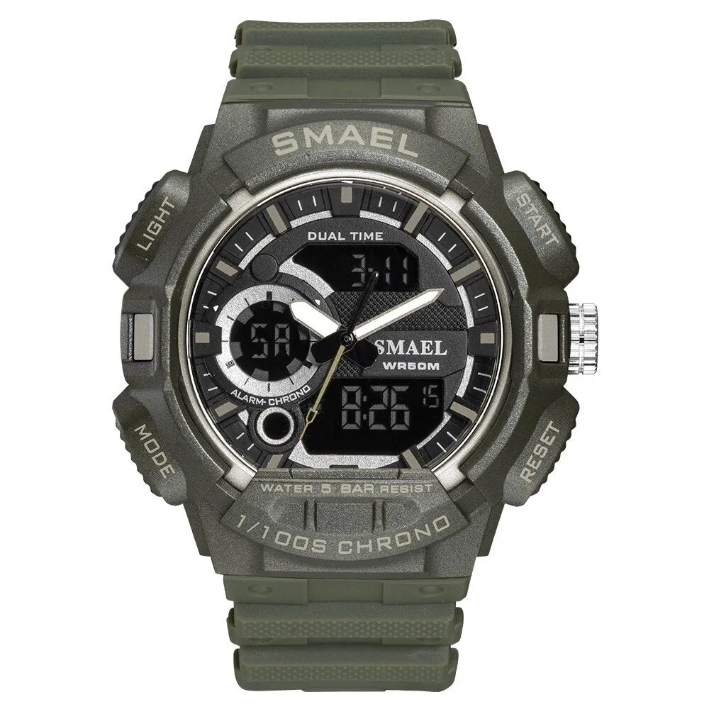 SMAEL Fashion Digital-Watch Mens Sports Watches Army Military Wristwatch Clock Men Quartz Stopwatch Chronograph Analog Watch