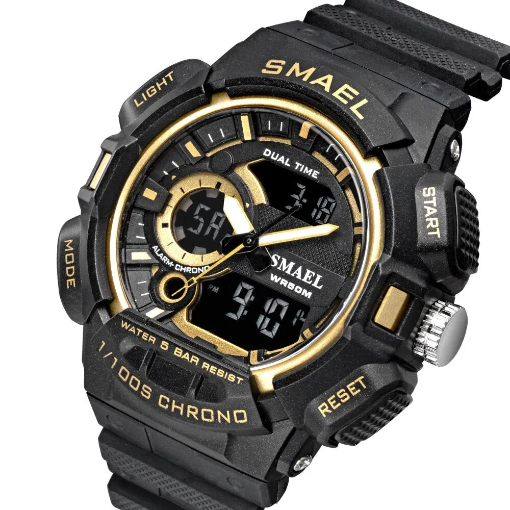 SMAEL Fashion Digital-Watch Mens Sports Watches Army Military Wristwatch Clock Men Quartz Stopwatch Chronograph Analog Watch