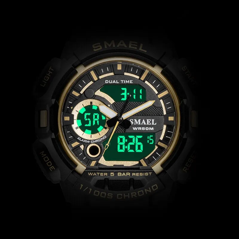 SMAEL Fashion Digital-Watch Mens Sports Watches Army Military Wristwatch Clock Men Quartz Stopwatch Chronograph Analog Watch