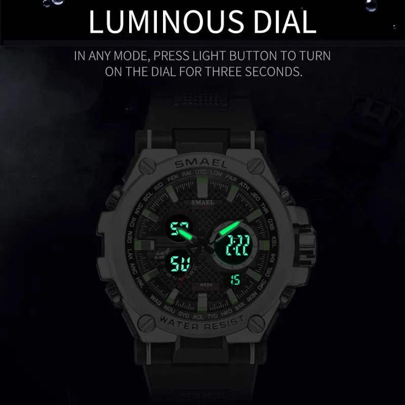 SMAEL Men Outdoor Sports Watches Fashion Waterproof LED Multifunction Digital Wristwatches Quartz Watch Clock Relogio Masculino