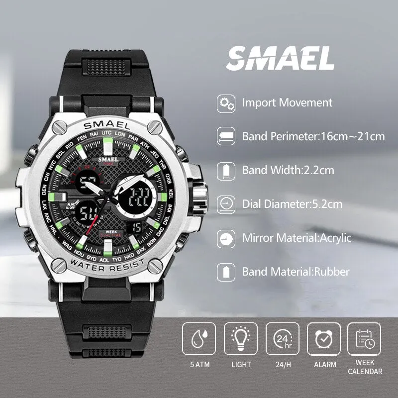 SMAEL Men Outdoor Sports Watches Fashion Waterproof LED Multifunction Digital Wristwatches Quartz Watch Clock Relogio Masculino