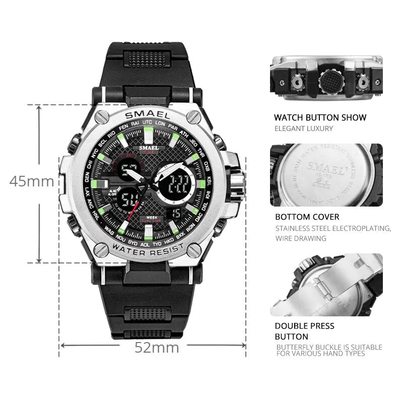 SMAEL Men Outdoor Sports Watches Fashion Waterproof LED Multifunction Digital Wristwatches Quartz Watch Clock Relogio Masculino