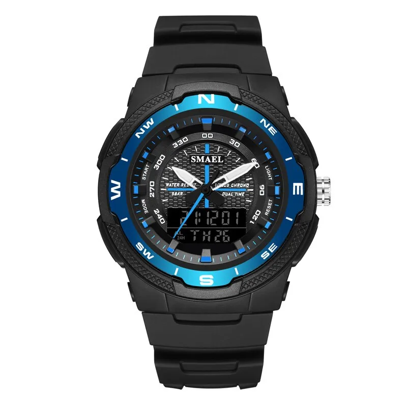 SMAEL Men&#39;s Sports Watch Quartz Digital Waterproof Led Electronics Casual Men Watches Dual Time Display Chronograph Wristwatches