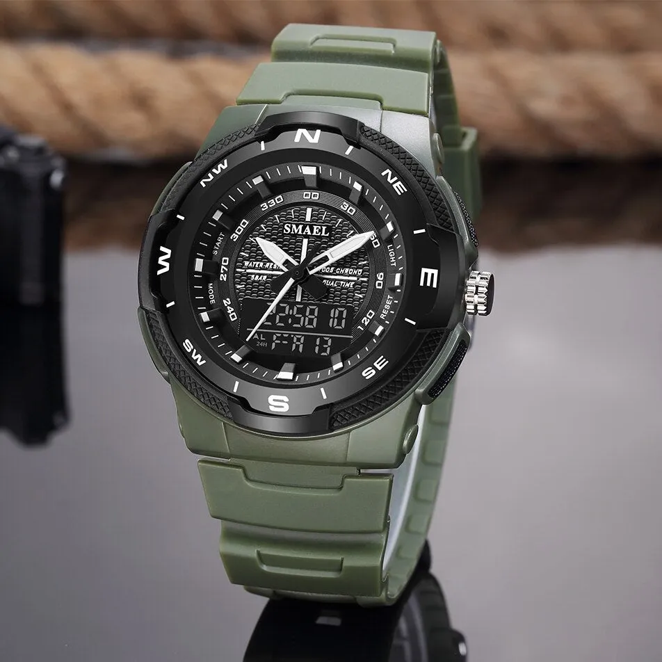SMAEL Men&#39;s Sports Watch Quartz Digital Waterproof Led Electronics Casual Men Watches Dual Time Display Chronograph Wristwatches