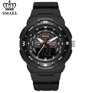 SMAEL Men&#39;s Sports Watch Quartz Digital Waterproof Led Electronics Casual Men Watches Dual Time Display Chronograph Wristwatches