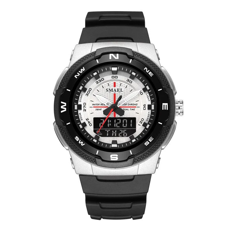 SMAEL Men&#39;s Sports Watch Quartz Digital Waterproof Led Electronics Casual Men Watches Dual Time Display Chronograph Wristwatches
