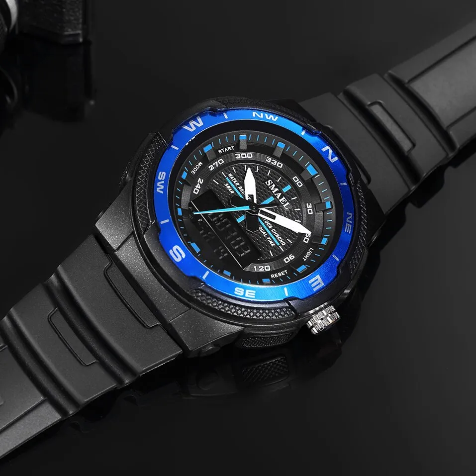 SMAEL Men&#39;s Sports Watch Quartz Digital Waterproof Led Electronics Casual Men Watches Dual Time Display Chronograph Wristwatches