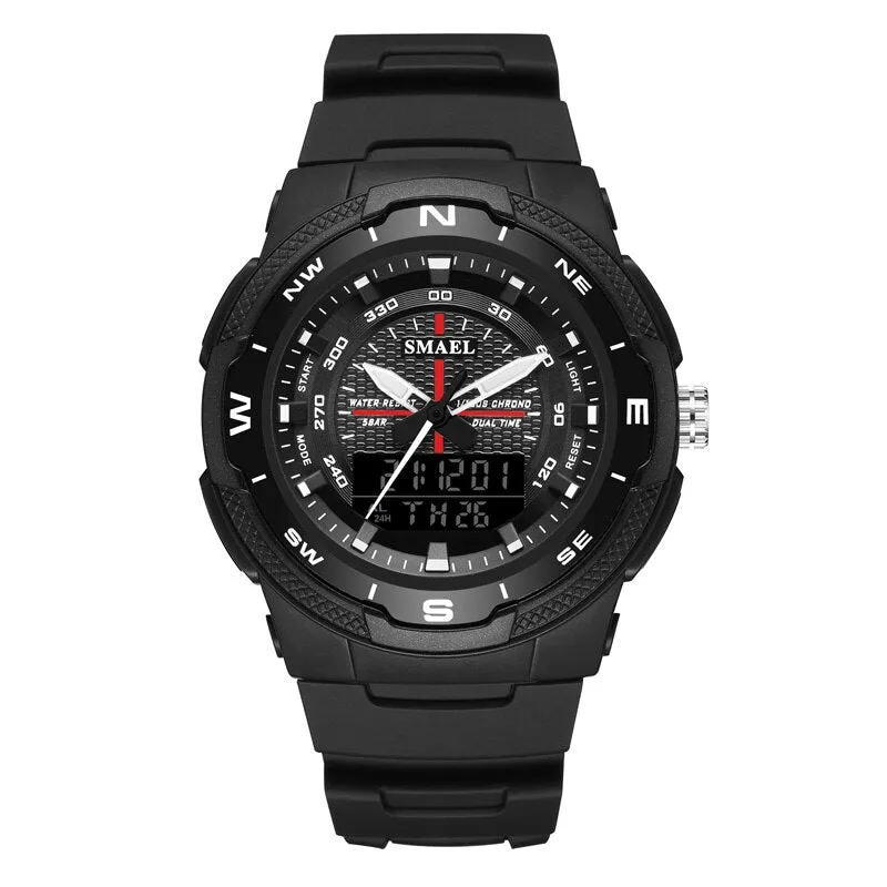 SMAEL Men&#39;s Sports Watch Quartz Digital Waterproof Led Electronics Casual Men Watches Dual Time Display Chronograph Wristwatches