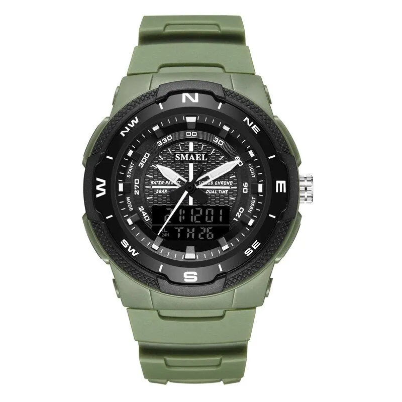 SMAEL Men&#39;s Sports Watch Quartz Digital Waterproof Led Electronics Casual Men Watches Dual Time Display Chronograph Wristwatches