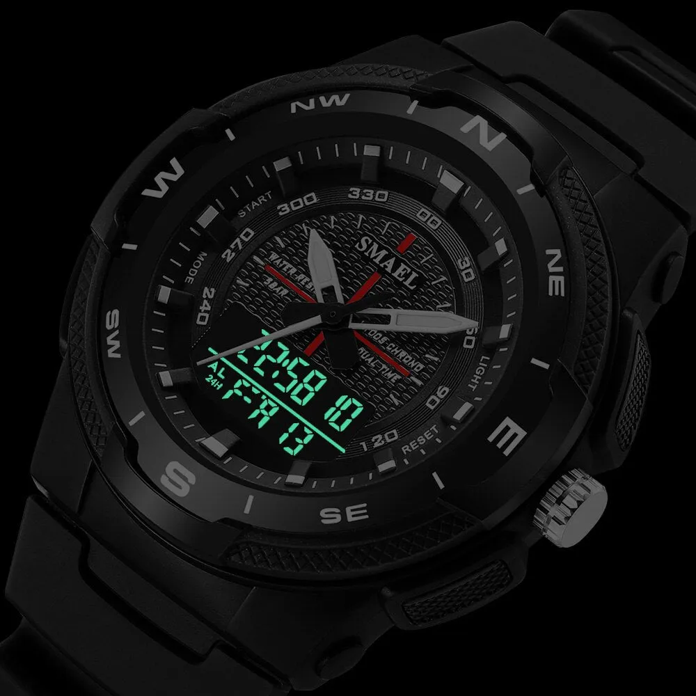 SMAEL Men&#39;s Sports Watch Quartz Digital Waterproof Led Electronics Casual Men Watches Dual Time Display Chronograph Wristwatches
