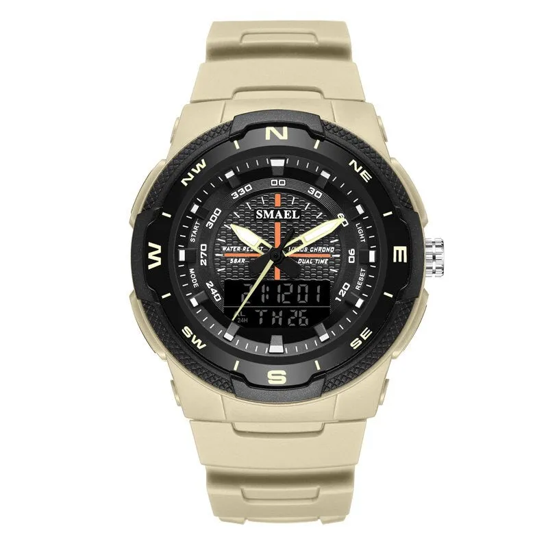 SMAEL Men&#39;s Sports Watch Quartz Digital Waterproof Led Electronics Casual Men Watches Dual Time Display Chronograph Wristwatches
