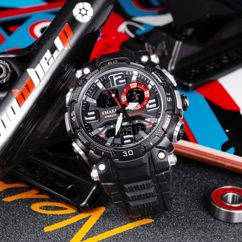 SMAEL Sport Watch Men Quartz Electronic Watches Waterproof 5Bar Dual Time Men Military Watches Shock Resistant Alarm Clock