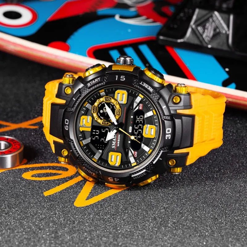 SMAEL Sport Watch Men Quartz Electronic Watches Waterproof 5Bar Dual Time Men Military Watches Shock Resistant Alarm Clock