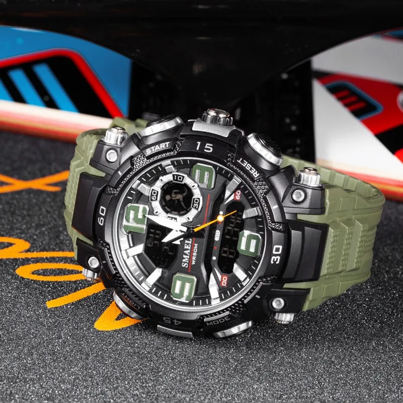 SMAEL Sport Watch Men Quartz Electronic Watches Waterproof 5Bar Dual Time Men Military Watches Shock Resistant Alarm Clock
