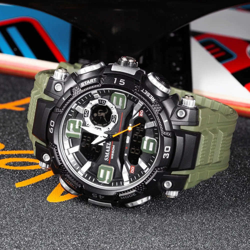 SMAEL Sport Watch Men Quartz Electronic Watches Waterproof 5Bar Dual Time Men Military Watches Shock Resistant Alarm Clock