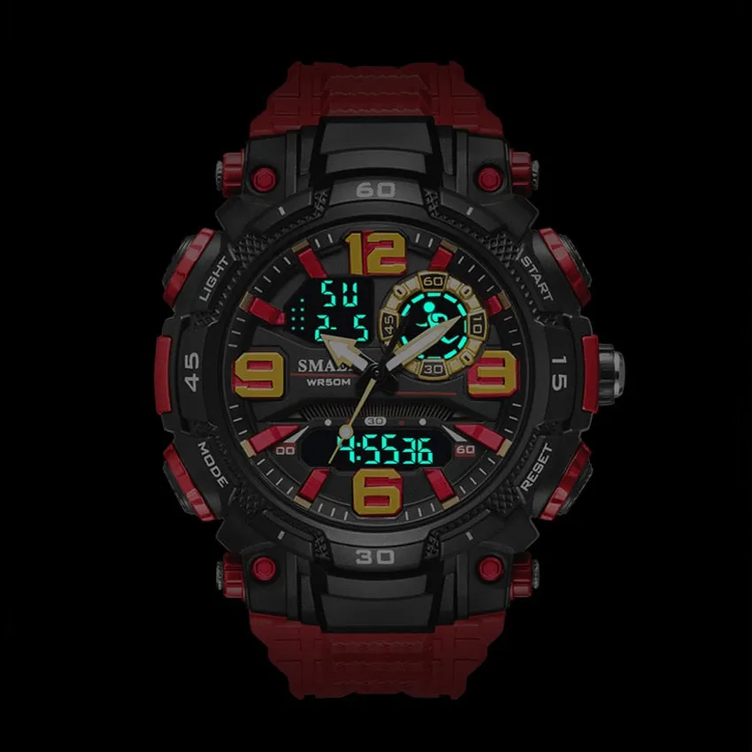 SMAEL Sport Watch Men Quartz Electronic Watches Waterproof 5Bar Dual Time Men Military Watches Shock Resistant Alarm Clock