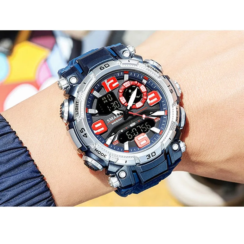 SMAEL Sport Watch Men Quartz Electronic Watches Waterproof 5Bar Dual Time Men Military Watches Shock Resistant Alarm Clock