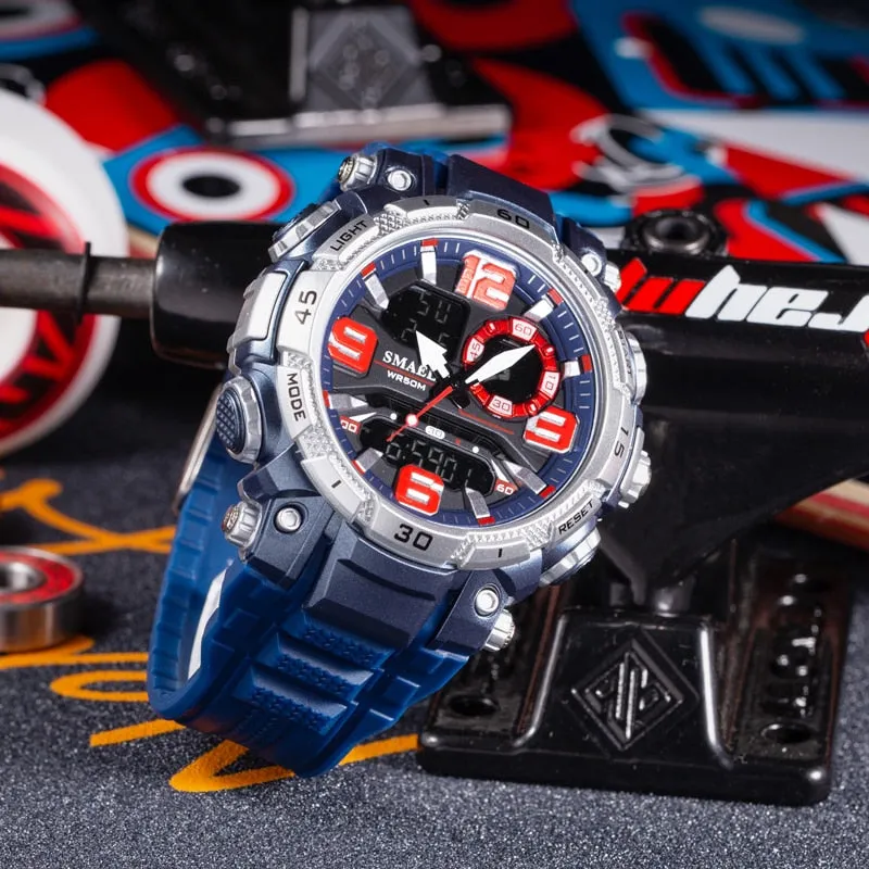 SMAEL Sport Watch Men Quartz Electronic Watches Waterproof 5Bar Dual Time Men Military Watches Shock Resistant Alarm Clock