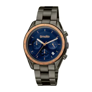 Smalto Men Watch, Gun Color Case, Blue Dial, Gun Color Stainless Steel Metal Bracelet