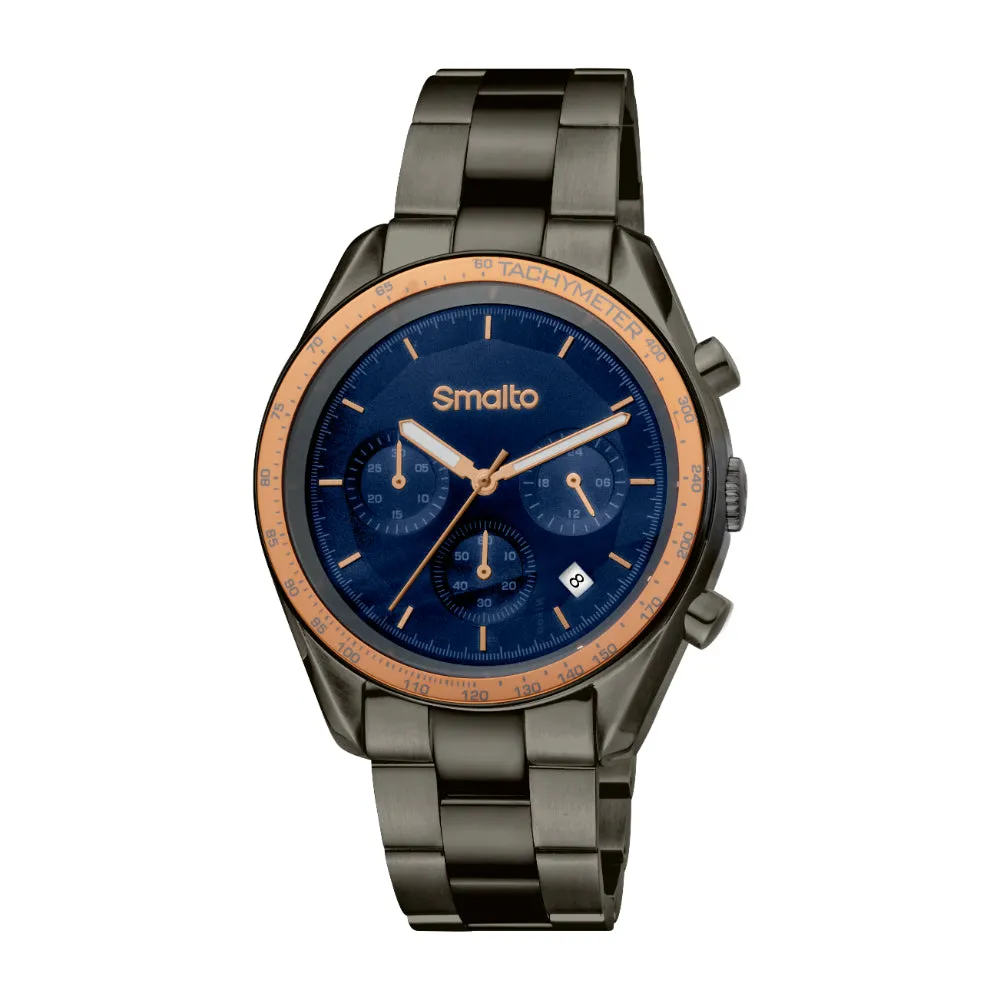 Smalto Men Watch, Gun Color Case, Blue Dial, Gun Color Stainless Steel Metal Bracelet