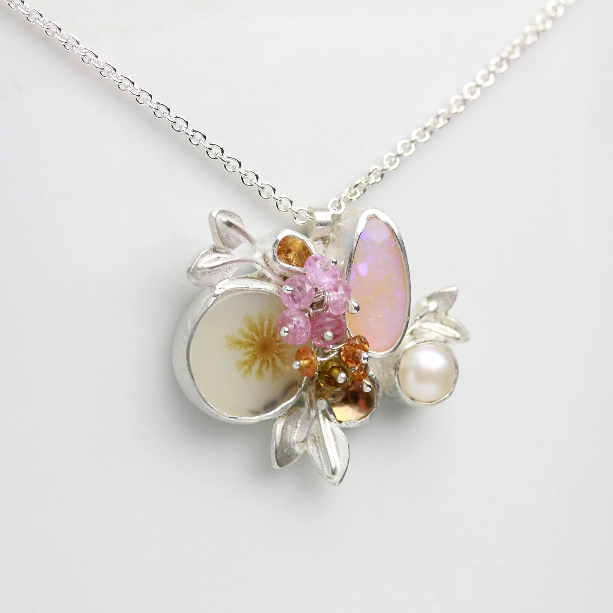 SOLD  Dendrites, Opal and Brown Tourmaline Leafy Cluster