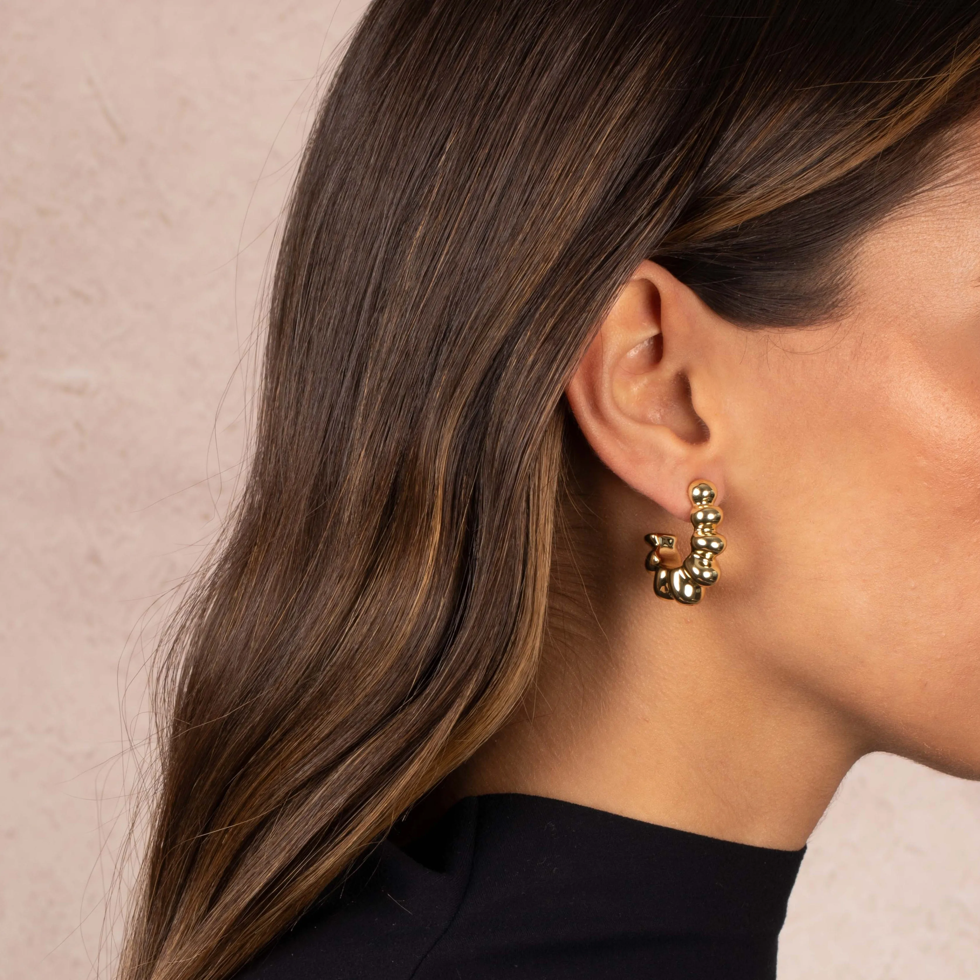 Solid Graduated Open Beaded Hoop Earring