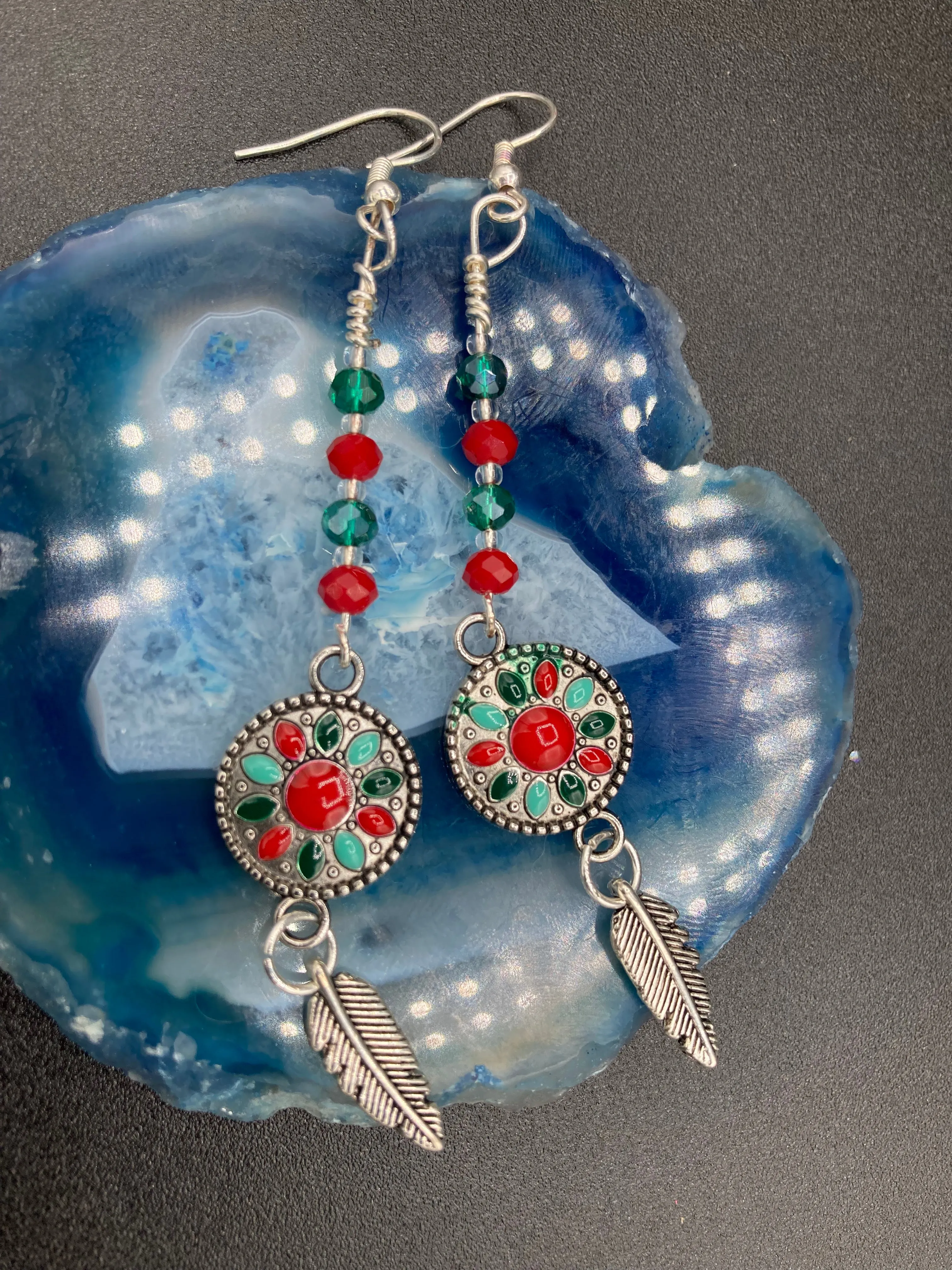 Southwest La India Princesa Silver Feather Light Dainty Beaded Earrings, Mexican Chicana Chingonas Aretes, Native Tribal Pattern Inspired