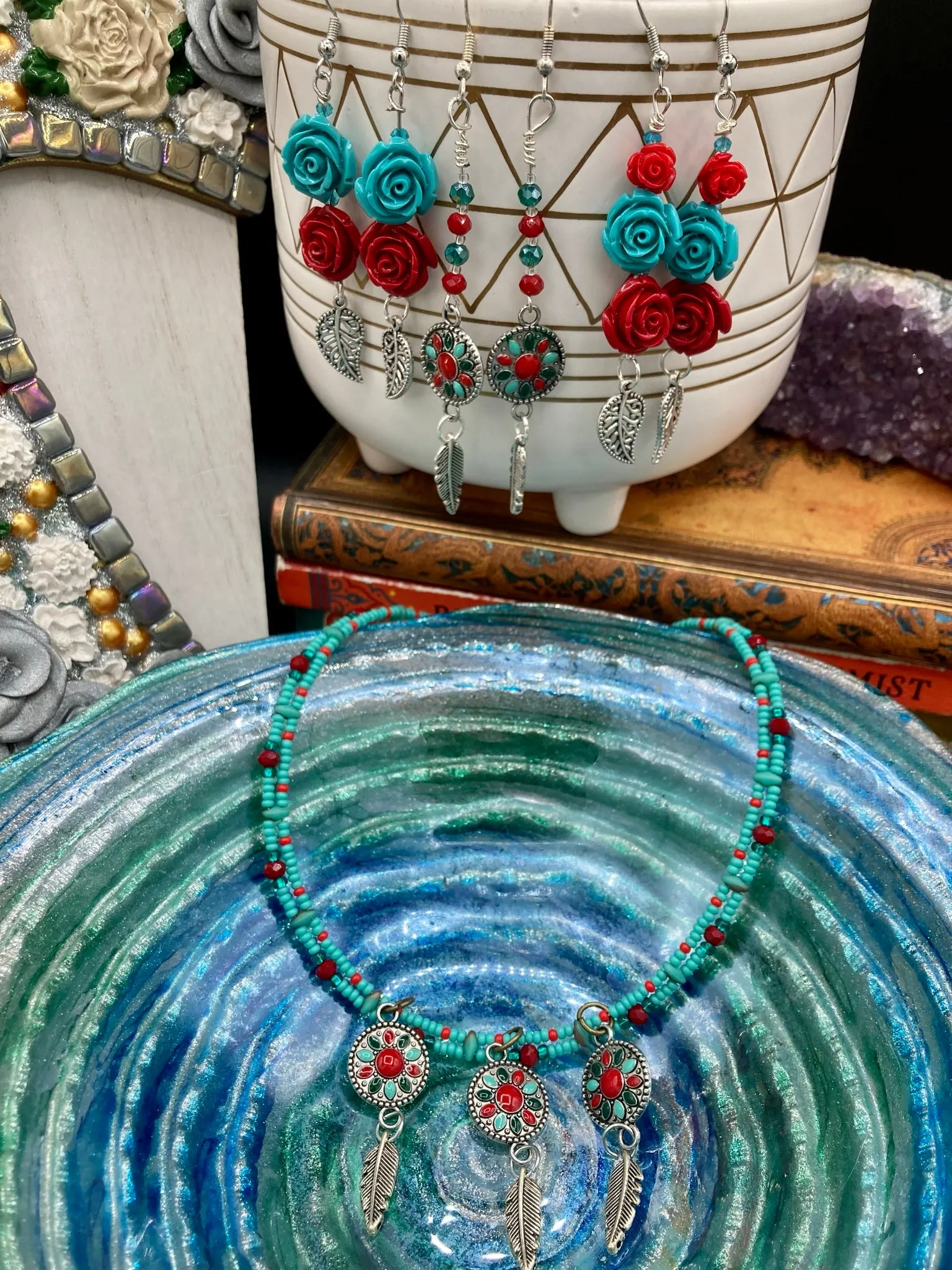 Southwest La India Princesa Silver Feather Light Dainty Beaded Earrings, Mexican Chicana Chingonas Aretes, Native Tribal Pattern Inspired