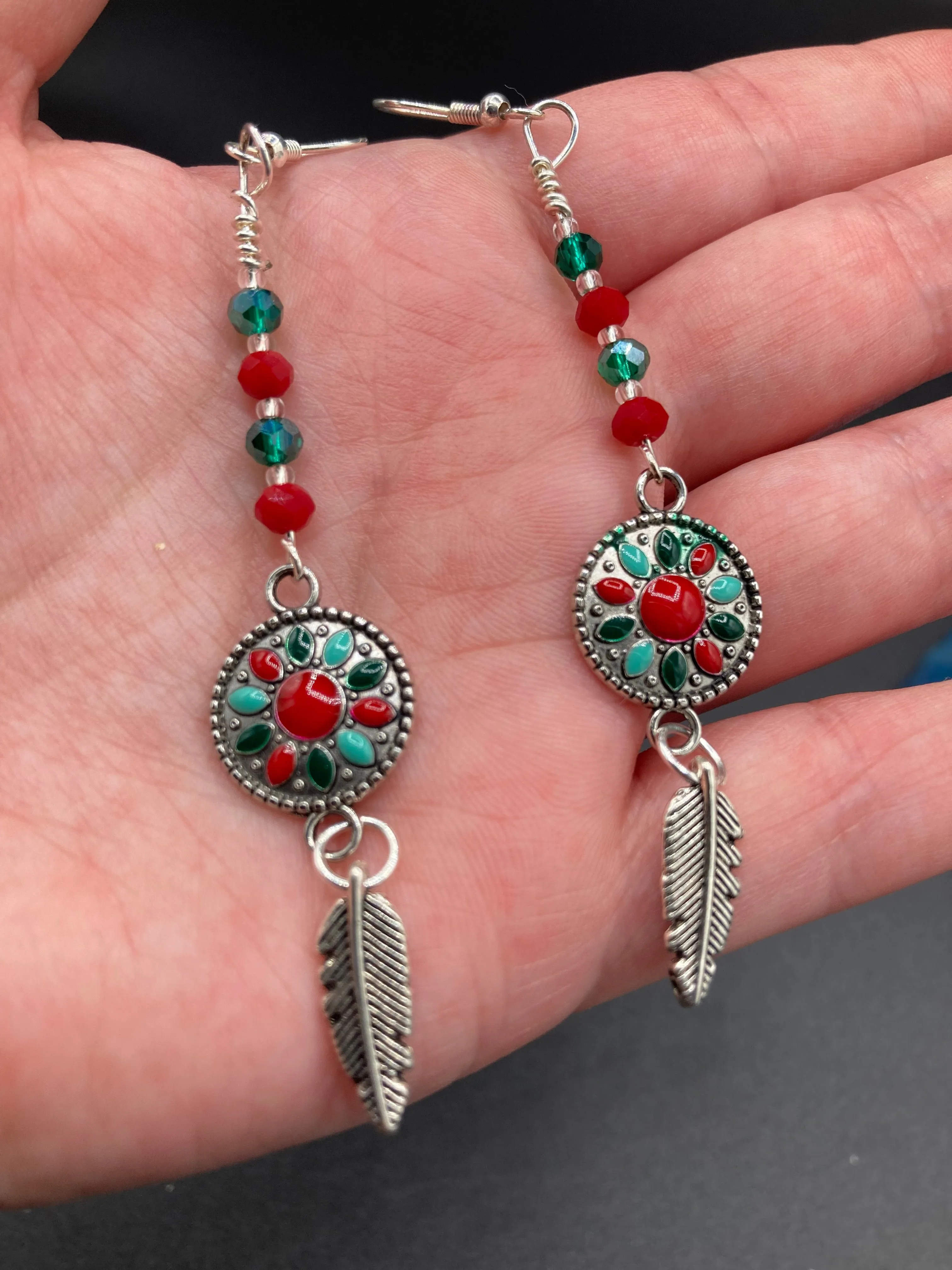 Southwest La India Princesa Silver Feather Light Dainty Beaded Earrings, Mexican Chicana Chingonas Aretes, Native Tribal Pattern Inspired
