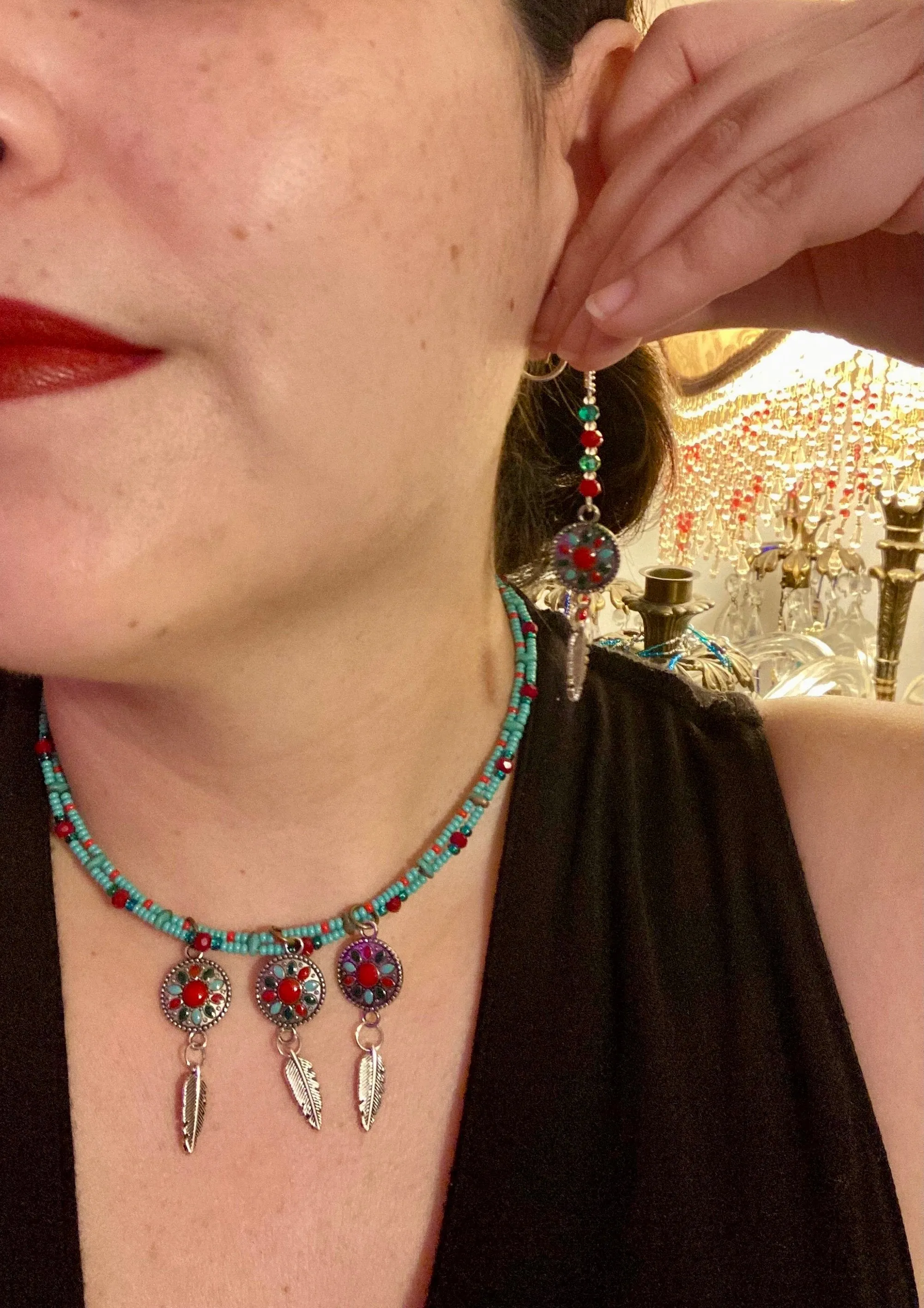 Southwest La India Princesa Silver Feather Light Dainty Beaded Earrings, Mexican Chicana Chingonas Aretes, Native Tribal Pattern Inspired