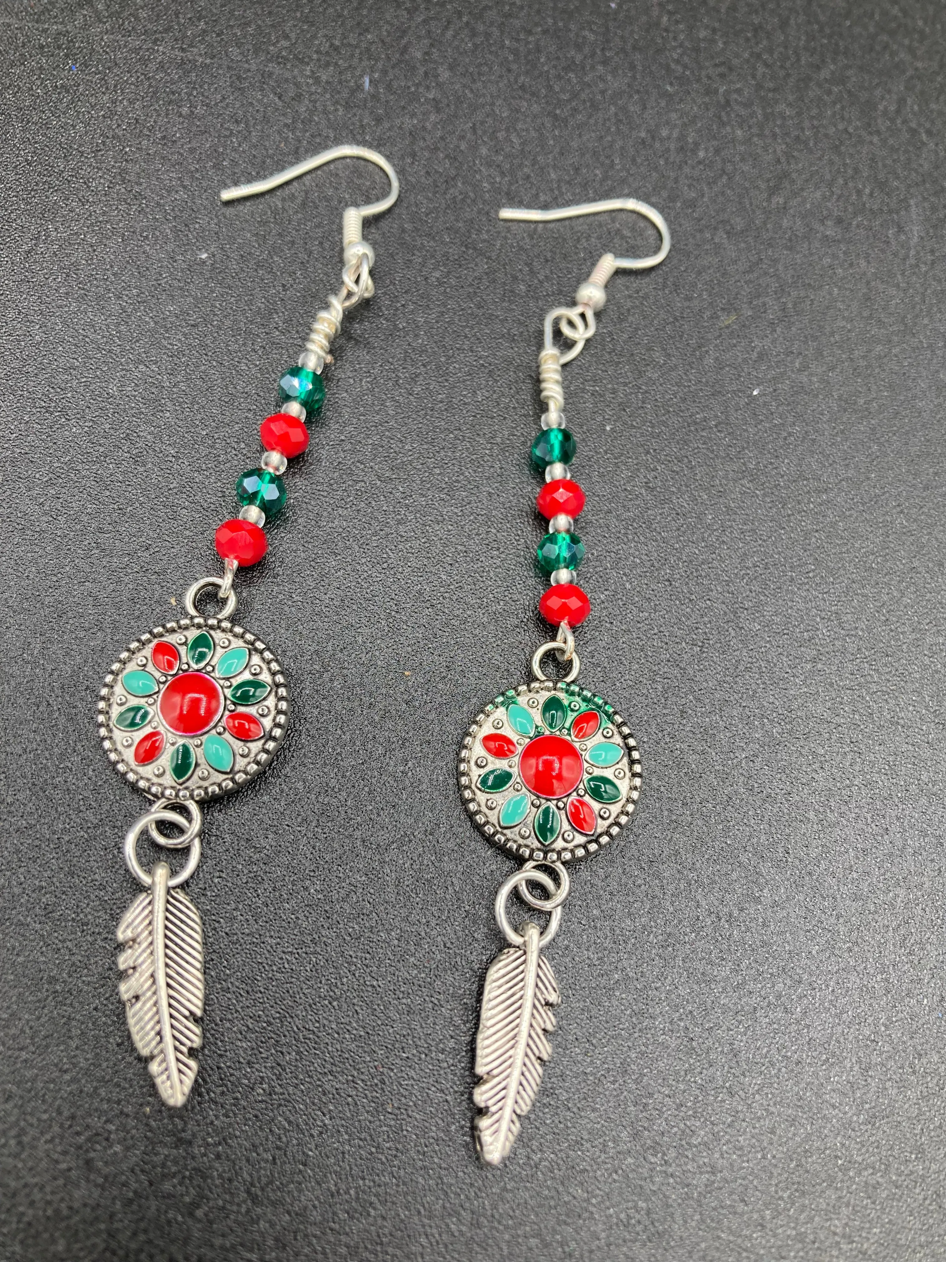 Southwest La India Princesa Silver Feather Light Dainty Beaded Earrings, Mexican Chicana Chingonas Aretes, Native Tribal Pattern Inspired