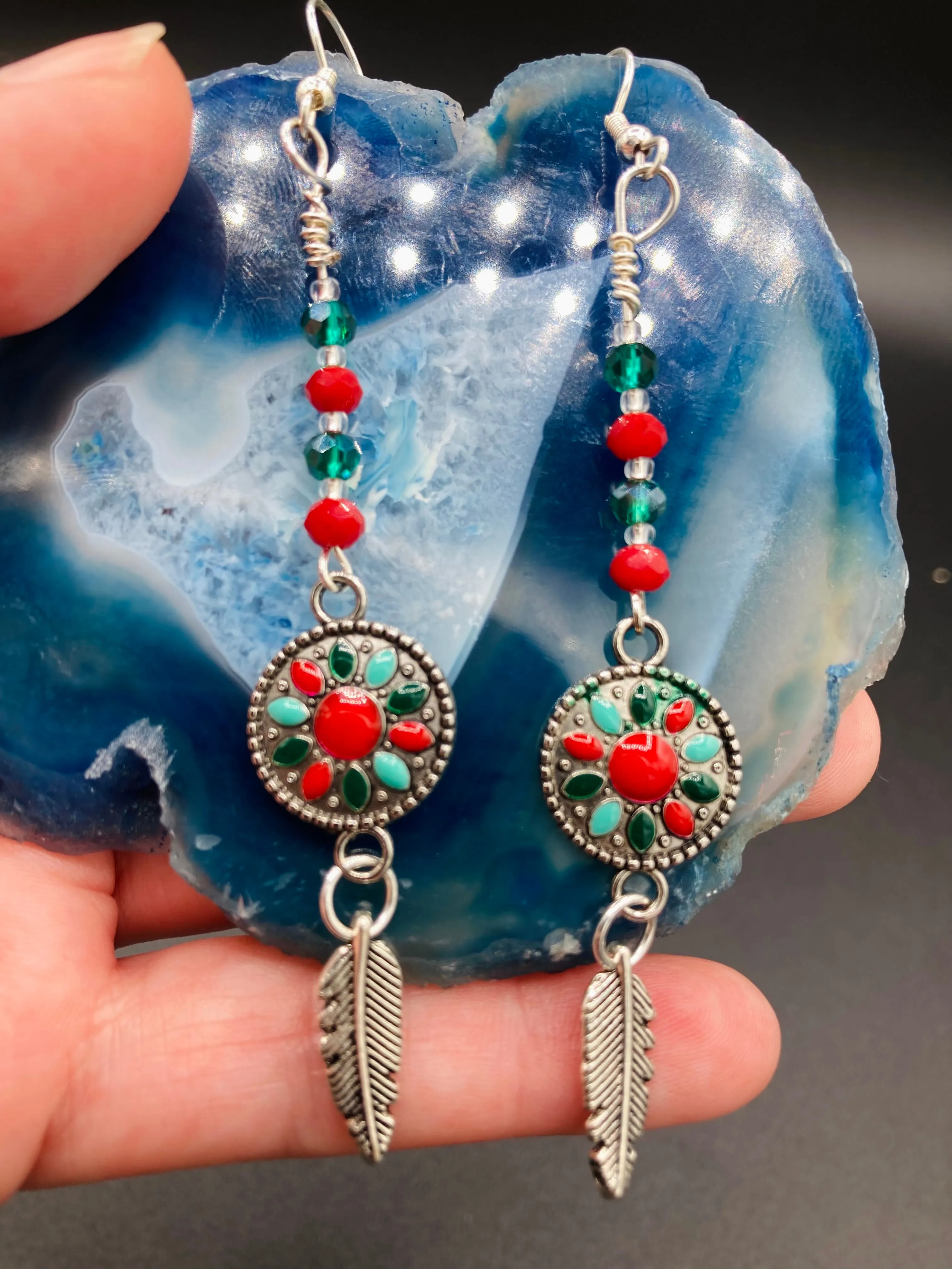 Southwest La India Princesa Silver Feather Light Dainty Beaded Earrings, Mexican Chicana Chingonas Aretes, Native Tribal Pattern Inspired