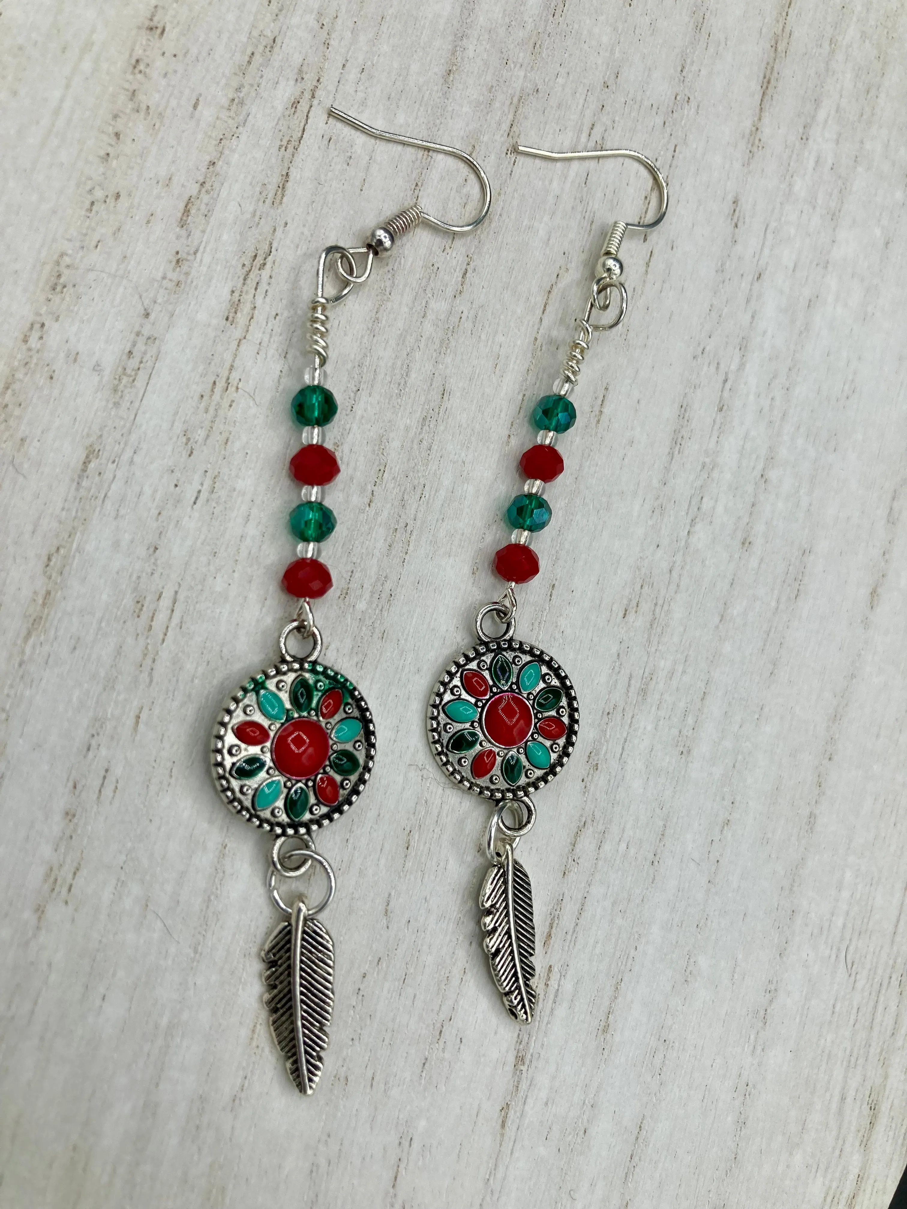 Southwest La India Princesa Silver Feather Light Dainty Beaded Earrings, Mexican Chicana Chingonas Aretes, Native Tribal Pattern Inspired