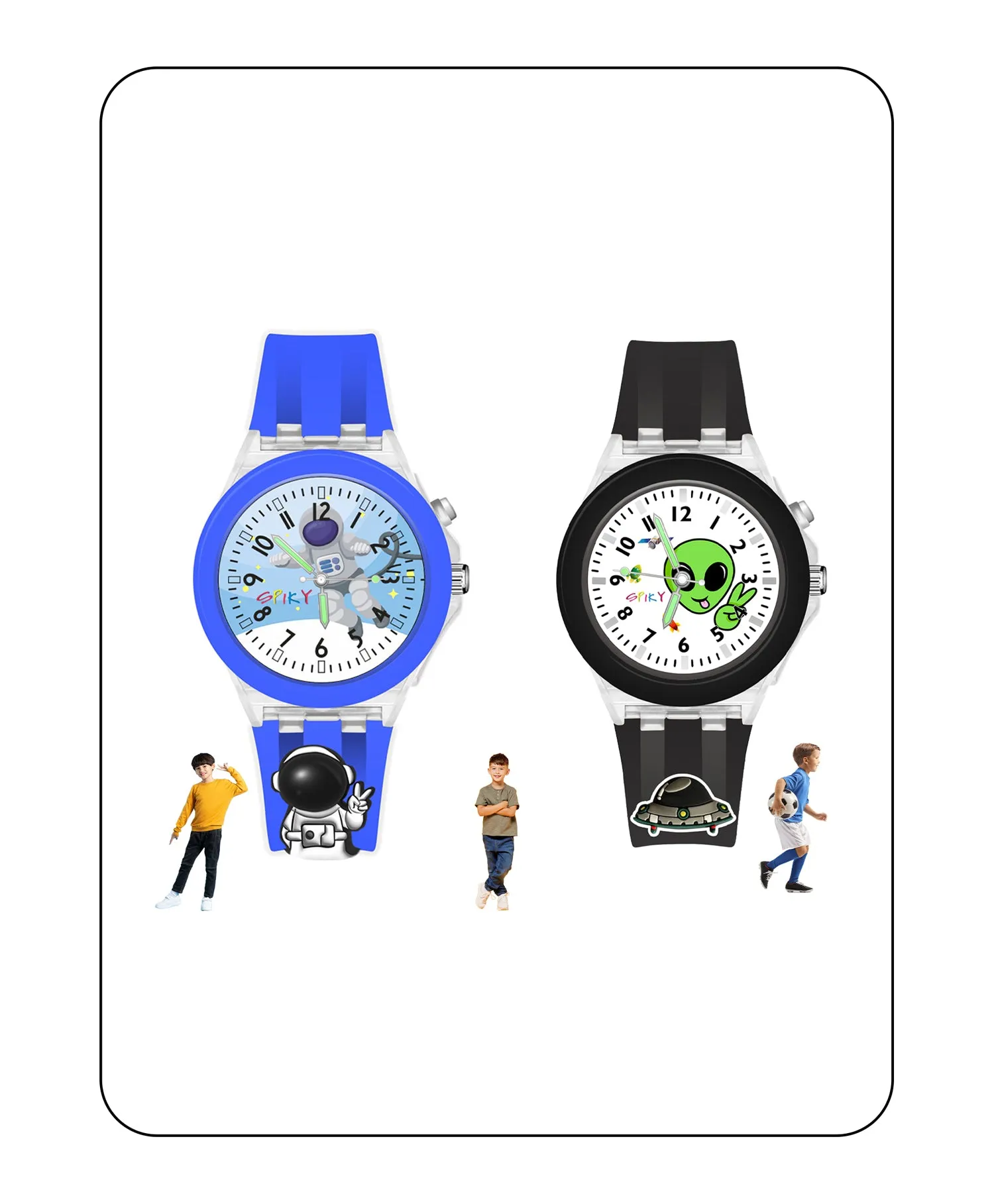 Spiky 3D Monkey & Rabbit Cartoon Analog Light Watch Combo