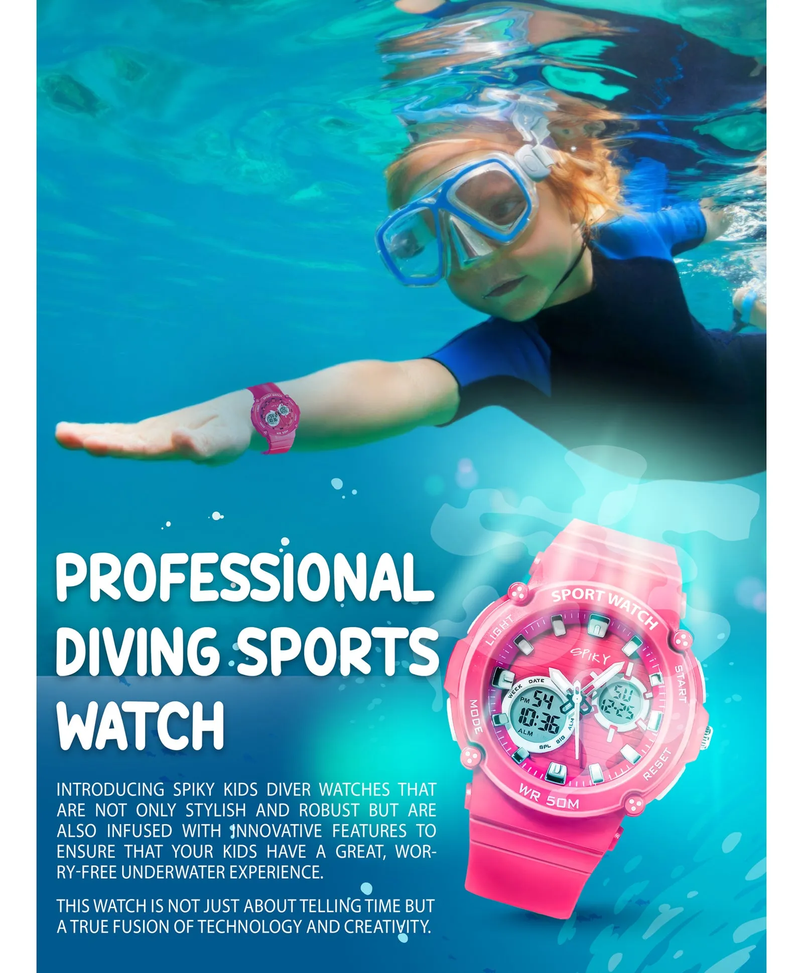 Spiky Eva29 Round Digital Sports Diving Watch