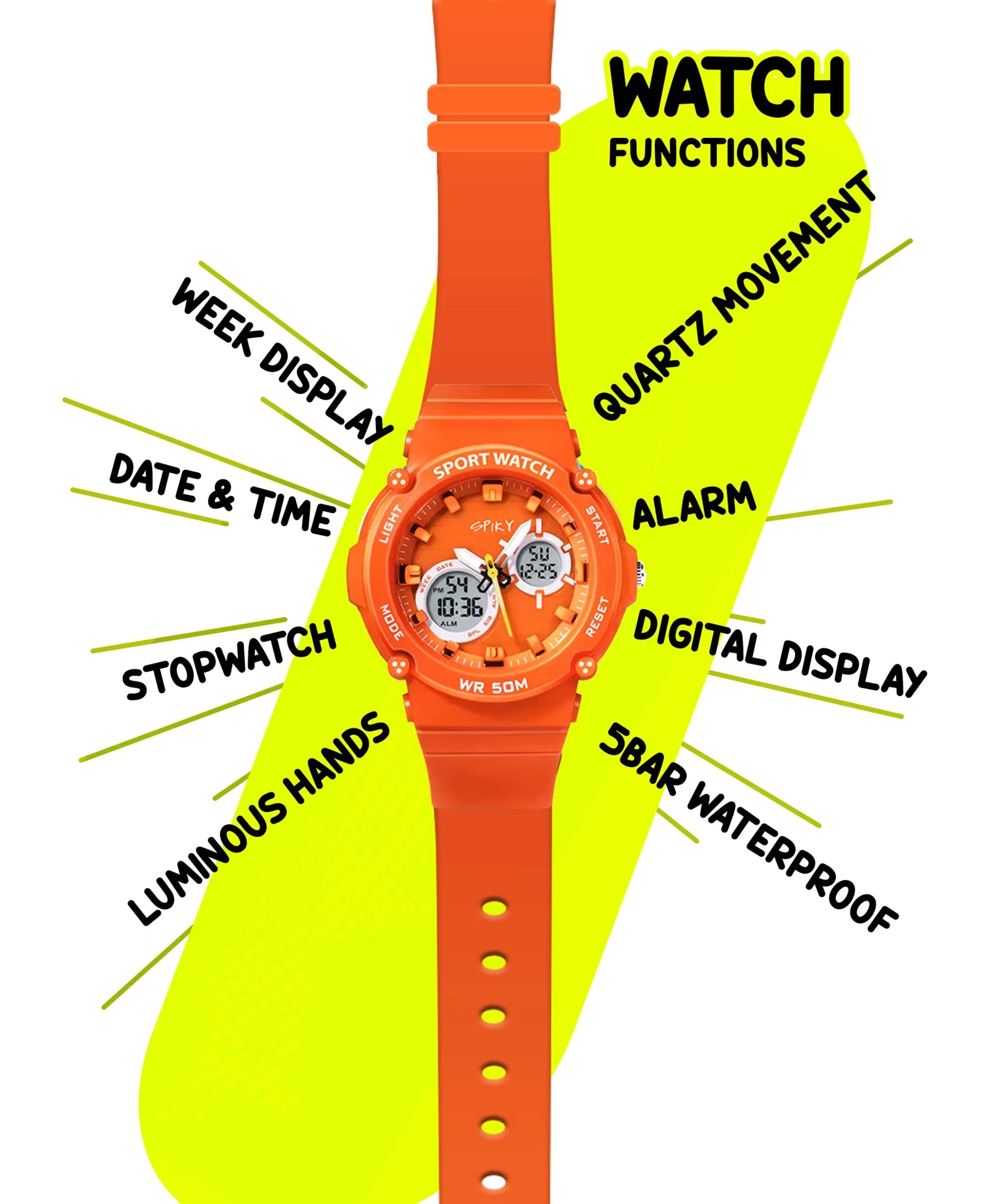 Spiky Eva29 Round Digital Sports Diving Watch