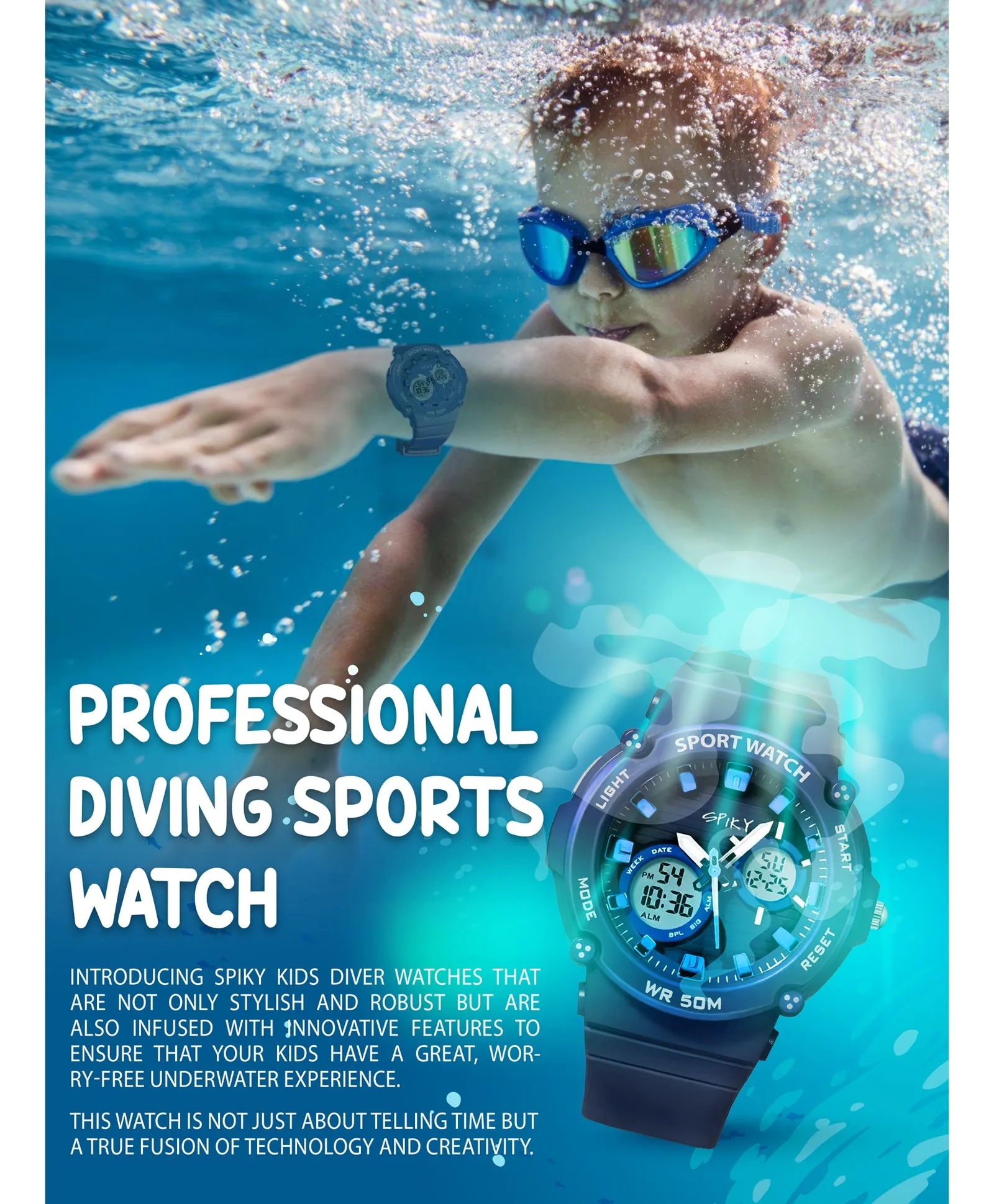 Spiky Eva29 Round Digital Sports Diving Watch