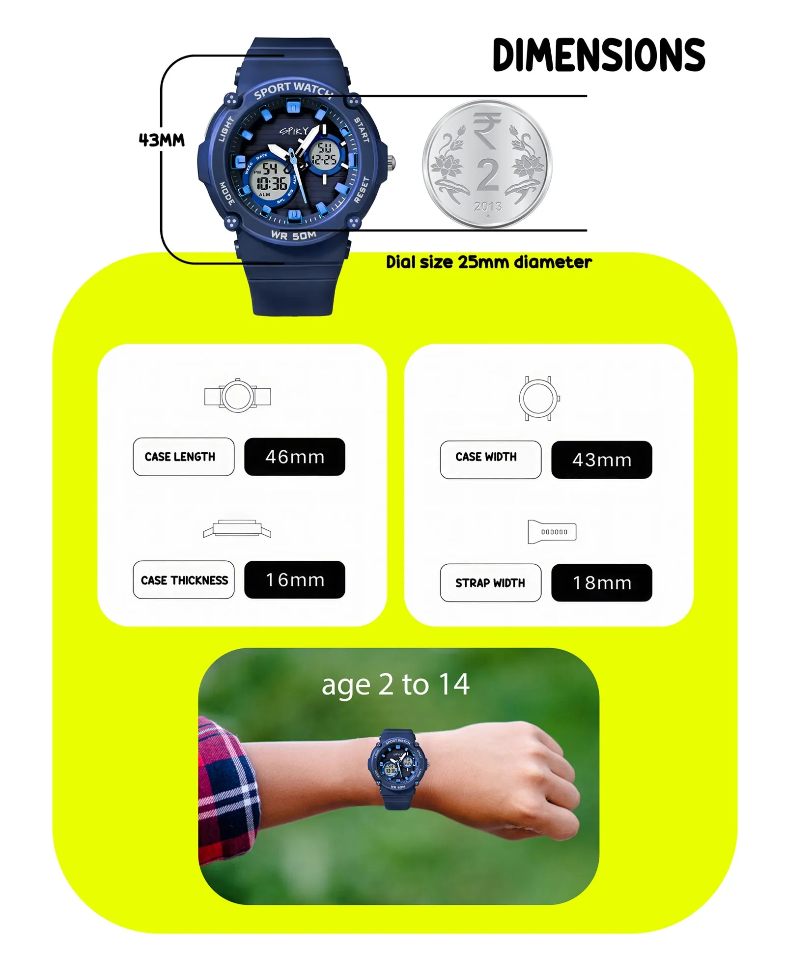 Spiky Eva29 Round Digital Sports Diving Watch