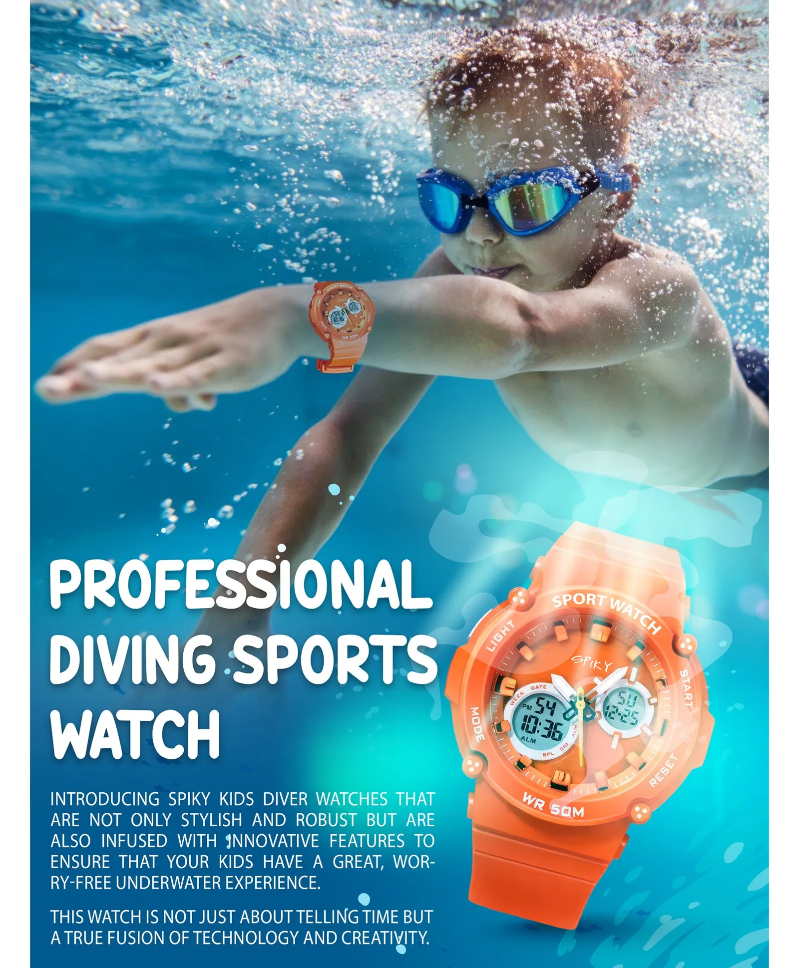 Spiky Eva29 Round Digital Sports Diving Watch