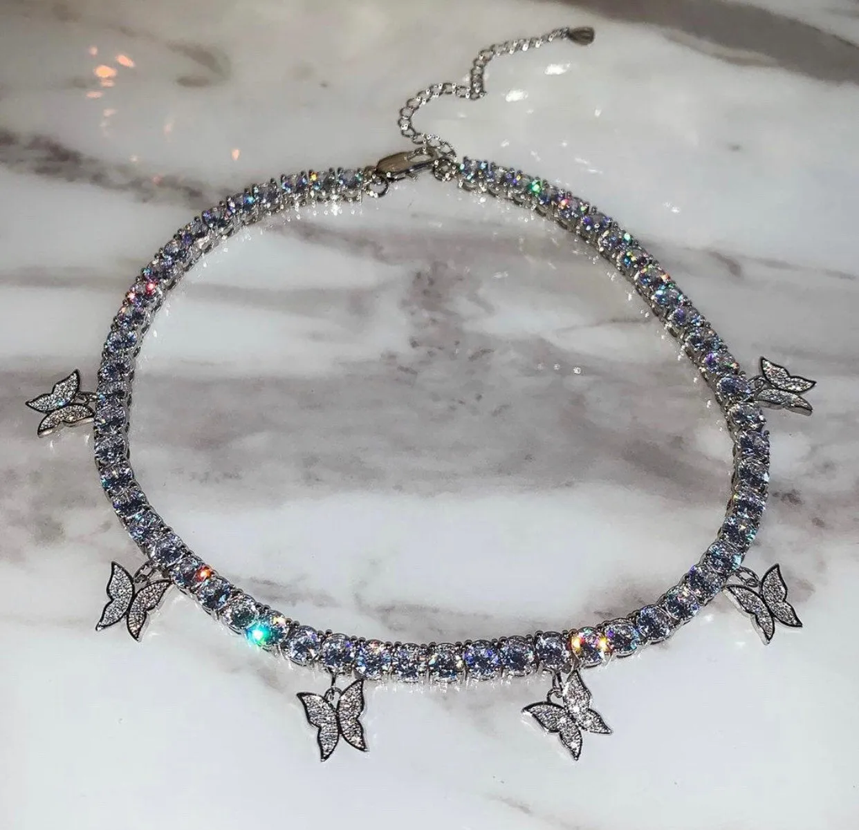 Square pendant tennis choker , cz tennis  necklace ,(FREE! BUY ONE GET ONE FREE ,ADD 2 TO CART) bling iced tennis butterfly, tennis pendant choker, tennis necklace