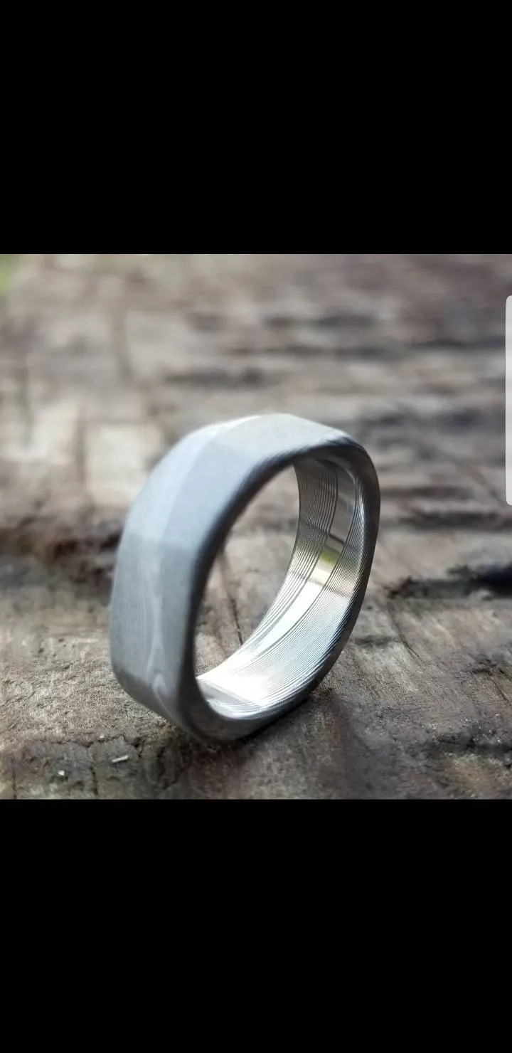 Square ring Damascus ring 99 "Square" handmade stainless steel Damascus ring  damascus steel ring men's rings damasteel