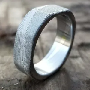 Square ring Damascus ring 99 "Square" handmade stainless steel Damascus ring  damascus steel ring men's rings damasteel