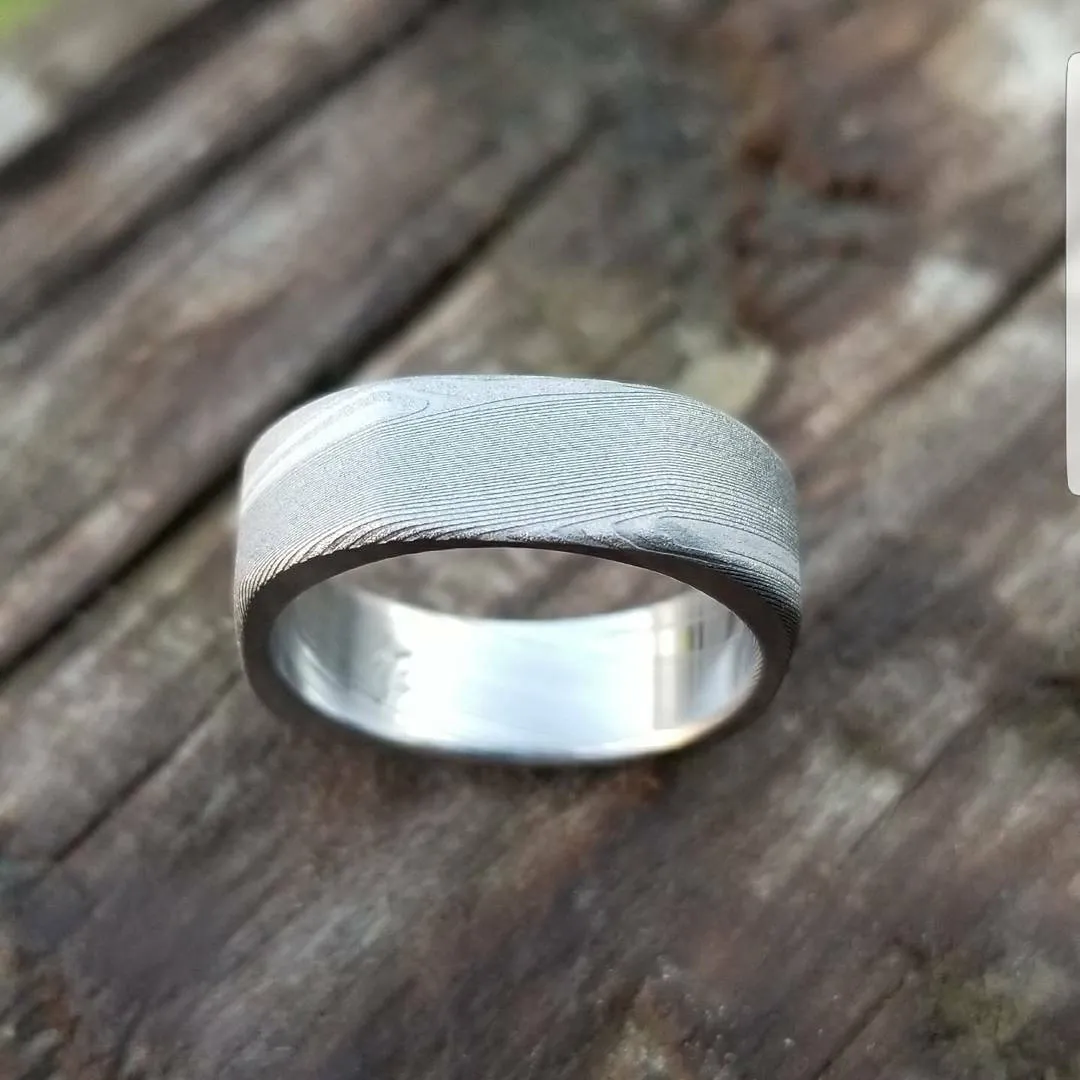 Square ring Damascus ring 99 "Square" handmade stainless steel Damascus ring  damascus steel ring men's rings damasteel