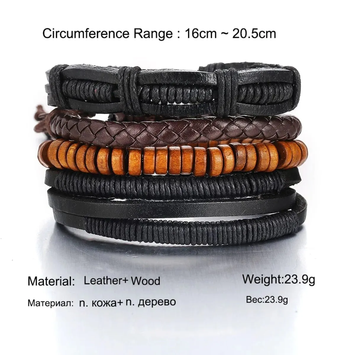 Stackable Multi-Strand Layered Beaded Braided Leather Wrist Band Bracelet